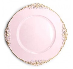 allgala 13인치 6팩 고품질 원형 충전기 플레이트 - 꽃무늬 핑크 -HD80345