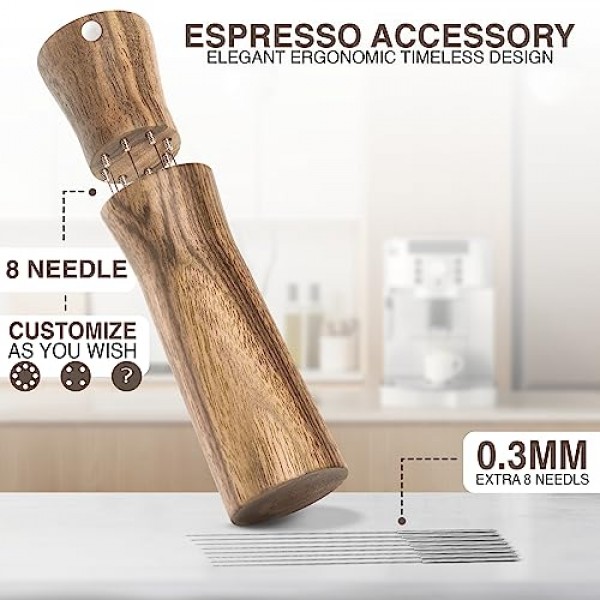 Creatomer WDT 도구 에스프레소 교반기 - 커피 유통업체 바리스타 도구 - 커피 액세서리 키트용 에스프레소 바늘 유통 도구 - 커피 애호가를 위한 호두나무 선물