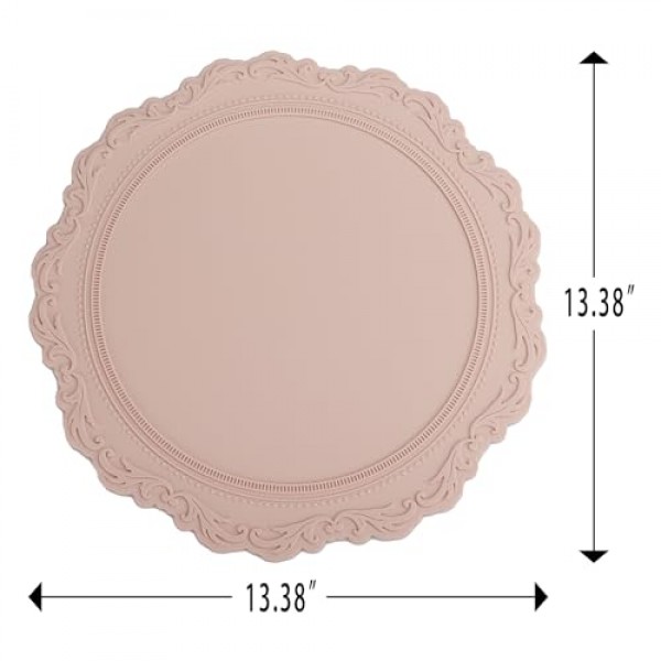 둥근 실리콘 플레이스매트 4개 세트, 13.38인치 두꺼운 유럽 스타일 미끄럼 방지 간편하고 깨끗한 테이블 플레이스 매트 장식