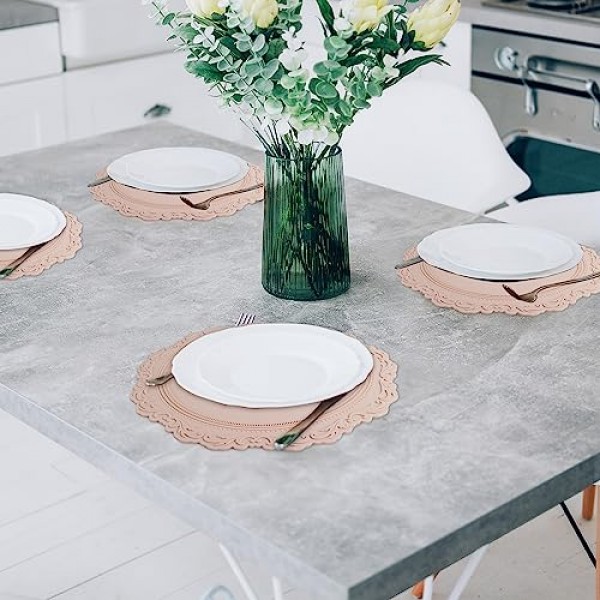 둥근 실리콘 플레이스매트 4개 세트, 13.38인치 두꺼운 유럽 스타일 미끄럼 방지 간편하고 깨끗한 테이블 플레이스 매트 장식