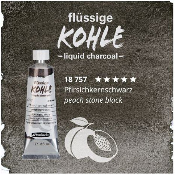 Schmincke - 액체 차콜, 피치 스톤 블랙, 35ml, 18 757 009, 목탄 페인팅, 목탄 드로잉 및 언더페인팅용, 완전 채식