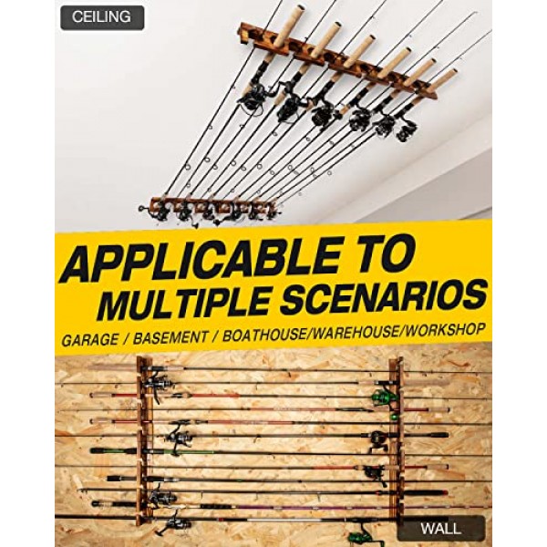 Ghosthorn은 최대 12개의 막대를 보유합니다. 낚싯대 막대 랙 벽 또는 천장에 장착된 낚싯대 막대 홀더 차고 보관 주최자 낚시 장비 장비 남성 여성을 위한 선물