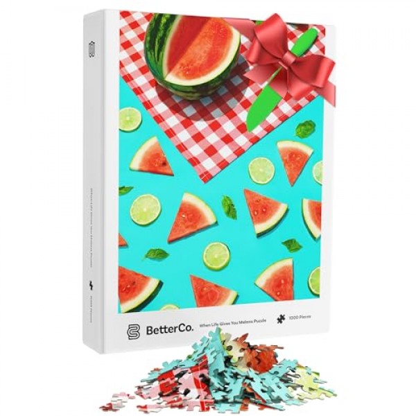 BetterCo. 인생이 당신에게 멜론 퍼즐을 줄 때 - 여름 수박 피크닉 퍼즐 - 성인을 위한 1000피스 직소 퍼즐