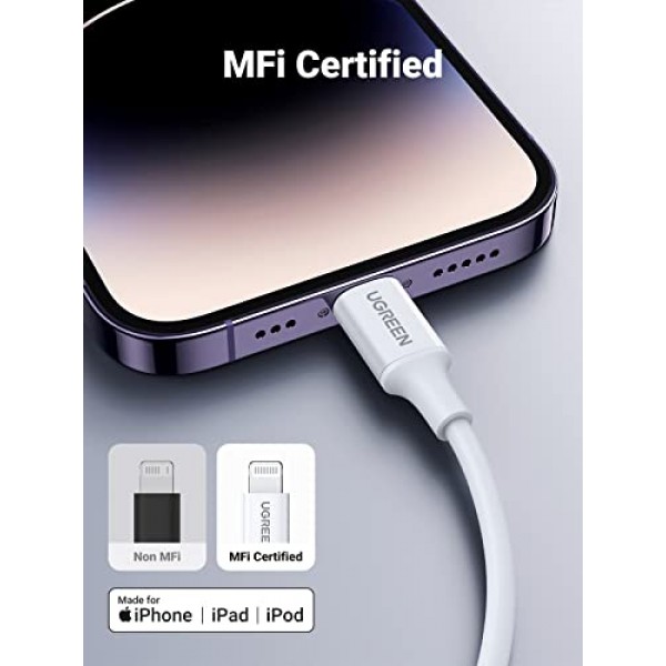 UGREEN USB C-라이트닝 케이블 - 3FT MFi 인증 PD 고속 충전 라이트닝 코드 iPhone 14/14 Pro, iPhone 13/13 Pro, iPhone 12/12 Pro, iPhone 11, MacBook, iPad, AirPods Pro와 호환 가능