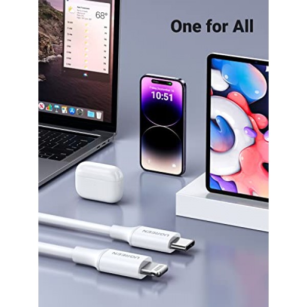 UGREEN USB C-라이트닝 케이블 - 3FT MFi 인증 PD 고속 충전 라이트닝 코드 iPhone 14/14 Pro, iPhone 13/13 Pro, iPhone 12/12 Pro, iPhone 11, MacBook, iPad, AirPods Pro와 호환 가능