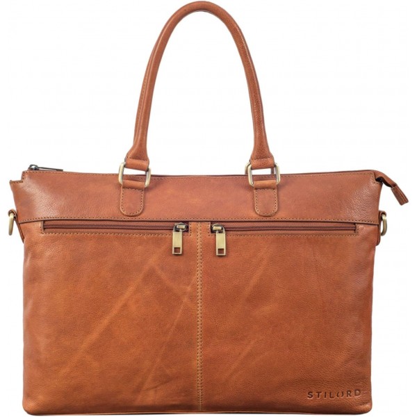 STILORD 'Bailey' 비즈니스 노트북 가방 가죽 15인치 대형 업무용 사무실 회의 빈티지 노트북 가방 숄더백 트롤리 부착 가능, 색상:텍사스 - 브라운