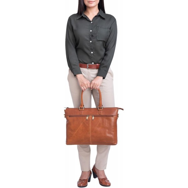 STILORD 'Bailey' 비즈니스 노트북 가방 가죽 15인치 대형 업무용 사무실 회의 빈티지 노트북 가방 숄더백 트롤리 부착 가능, 색상:텍사스 - 브라운