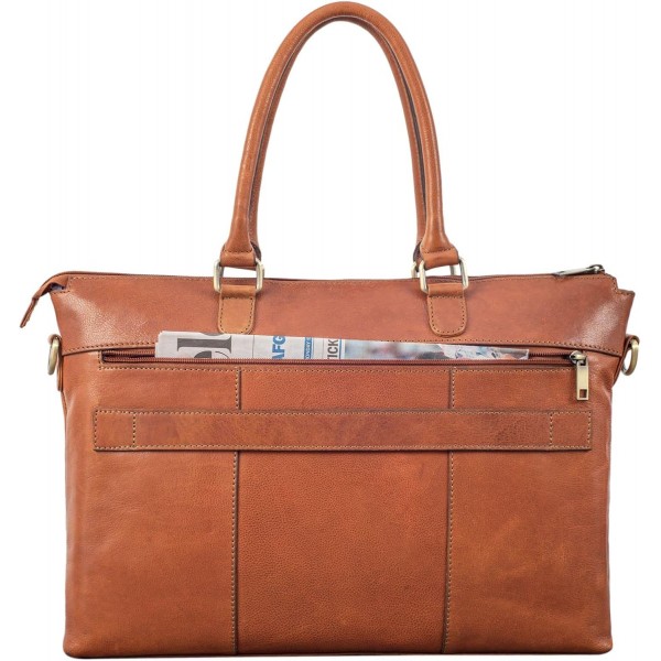 STILORD 'Bailey' 비즈니스 노트북 가방 가죽 15인치 대형 업무용 사무실 회의 빈티지 노트북 가방 숄더백 트롤리 부착 가능, 색상:텍사스 - 브라운