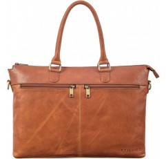 STILORD 'Bailey' 비즈니스 노트북 가방 가죽 15인치 대형 업무용 사무실 회의 빈티지 노트북 가방 숄더백 트롤리 부착 가능, 색상:텍사스 - 브라운