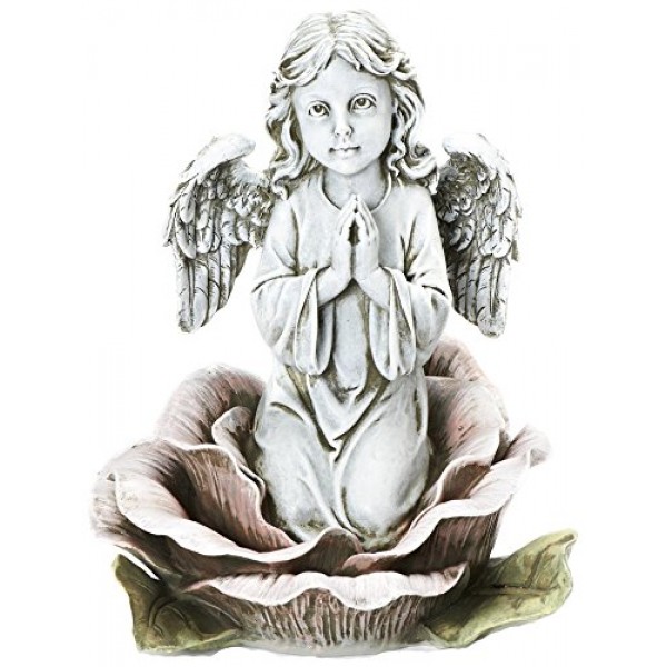Roman Inc.의 요셉 스튜디오, 장미 속에 무릎을 꿇은 천사, 정원 컬렉션, 종교 조각상, 성가족, 기념관, 천사, 수호성인, 정원 장식(11x9x9)