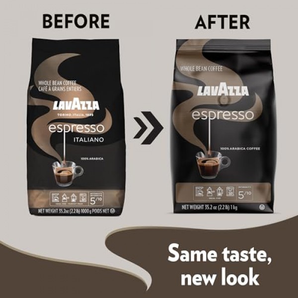 Lavazza Espresso 홀빈 커피 블렌드, 미디엄 로스팅, 2.2파운드 백(포장은 다를 수 있음) 프리미엄 품질, 비 GMO, 100% 아라비카, 리치 바디