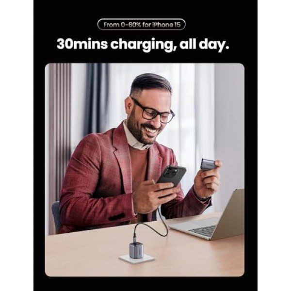 UGREEN 30W USB C 충전기, Nexode 접이식 GaN PPS 컴팩트 고속 벽 충전기 블록, iPhone 15 Pro Max/14/13, Galaxy S24 Ultra/S23(블랙)용 USB-C 전원 어댑터