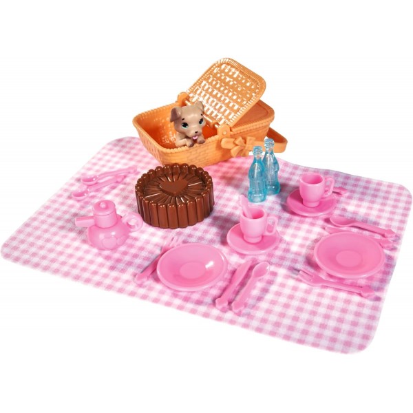Simba 105733584 - Steffi Love Picnic Fun, 인형과 케빈과 함께하는 그녀의 달콤한 강아지 피크닉, 피크닉 바구니와 담요, 20개의 부품, 29cm 플레이 인형, 3세 이상