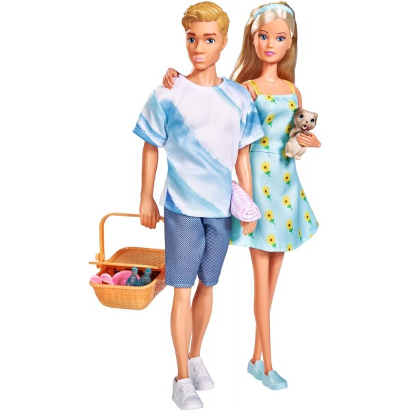 Simba 105733584 - Steffi Love Picnic Fun, 인형과 케빈과 함께하는 그녀의 달콤한 강아지 피크닉, 피크닉 바구니와 담요, 20개의 부품, 29cm 플레이 인형, 3세 이상