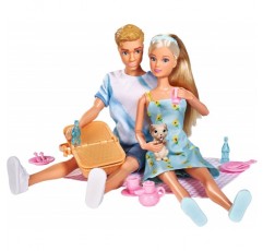 Simba 105733584 - Steffi Love Picnic Fun, 인형과 케빈과 함께하는 그녀의 달콤한 강아지 피크닉, 피크닉 바구니와 담요, 20개의 부품, 29cm 플레이 인형, 3세 이상