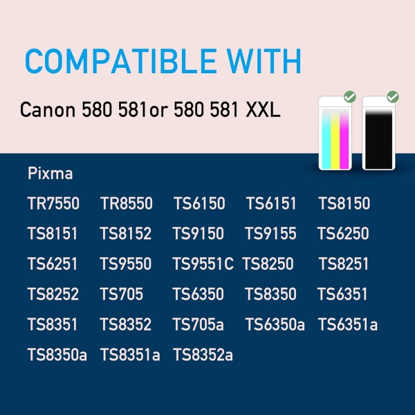 akaca PGI-580XXL CLI-581XXL 잉크 카트리지 Canon 580 581 XXL과 호환 가능(검정 3개, 사진 3개, 시안 3개, 마젠타 3개, 노랑 3개)