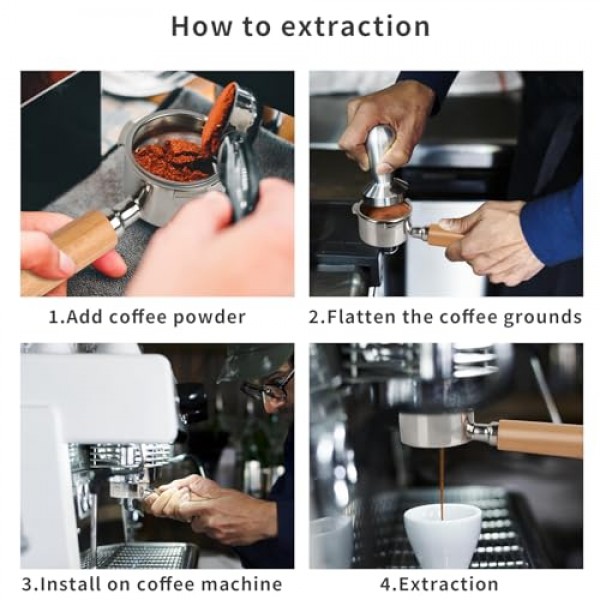 51mm 바텀리스 포터필터(3 이어), 필터 스테인리스 바구니 및 원목 손잡이, 커피 액세서리, Delonghi Dedica 스타일 시리즈 EC680 및 EC685에 적합(너도밤나무)