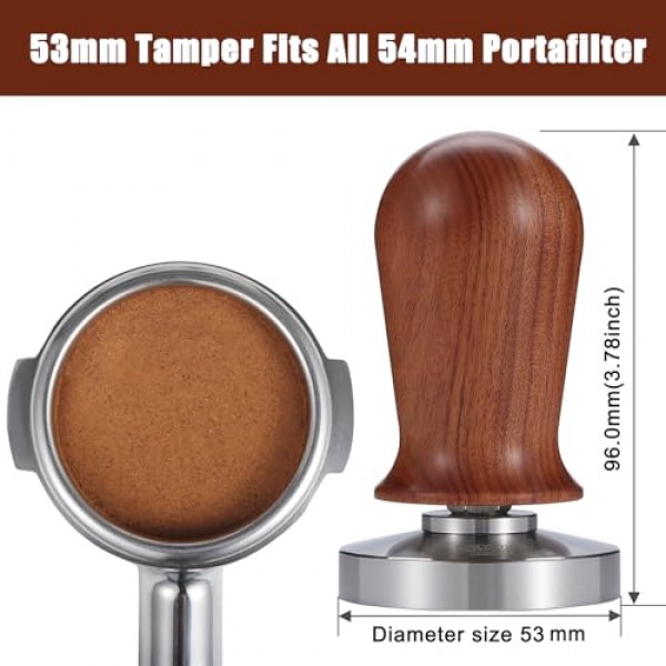 YOLOYO 53mm 에스프레소 탬퍼, 30파운드 일정한 압력의 커피 탬퍼, 에스프레소 머신용으로 보정된 탬퍼 54mm 브레빌, 플랫 스테인레스 스틸 베이스가 있는 스프링 장착 탬