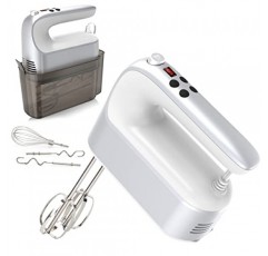 9단 디지털 핸드 믹서 전기, 400W 강력한 DC 모터, 스냅온 보관 케이스가 있는 휴대용 베이킹 믹서, 스테인리스 스틸 액세서리 5개, 플랫 비터, 반죽 후크, 거품기(은빛 및