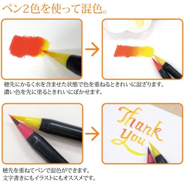 아카시야 SA-300 Fude Pinselstift mit Shin-Mouhitsu-Tinte 봄 5색 세트