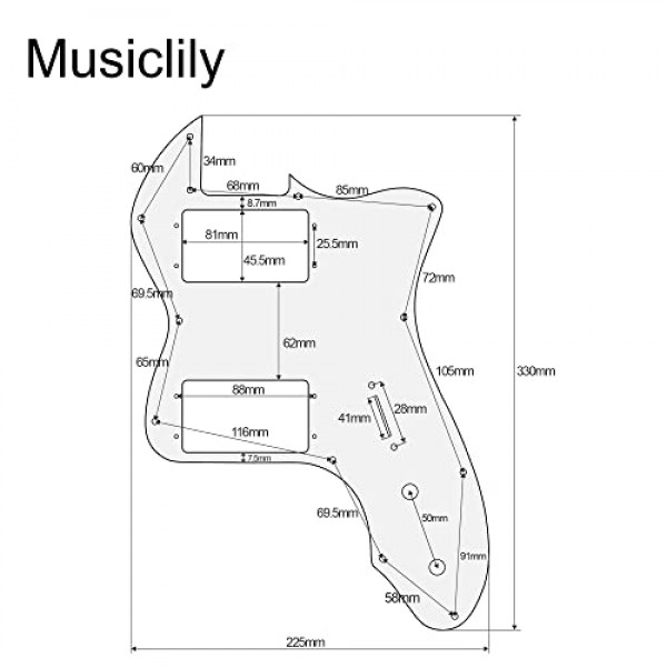 Musiclily Pro 12 홀 와이드 레인지 HH 기타 픽가드 미국/멕시코 펜더 72 텔레 씬라인 스타일 일렉트릭 기타, 4Ply 화이트 펄