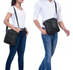 STILORD 'Garcia' 모던 가죽 숄더 백 스몰 빈티지 크로스 바디 크로스 오버 남성용 여성용 메신저 백, 컬러:옵시디언 블랙