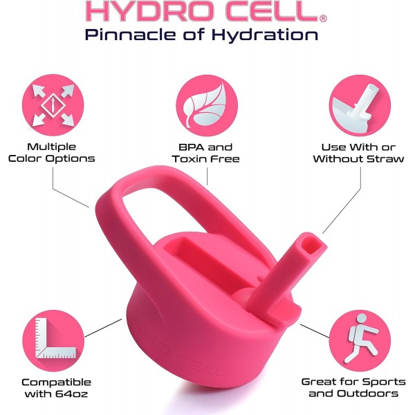 HYDRO CELL 와이드 입 물병 - 액세서리 캡 - 64oz, 40oz, 32oz, 24oz, 18oz, 14oz. 스포츠 캡 - 커피 캡 - 스테인리스 스틸 캡(핑크 - 빨대가 있는 스포츠 캡(64oz)) 핑크 - 빨대가 있는 
