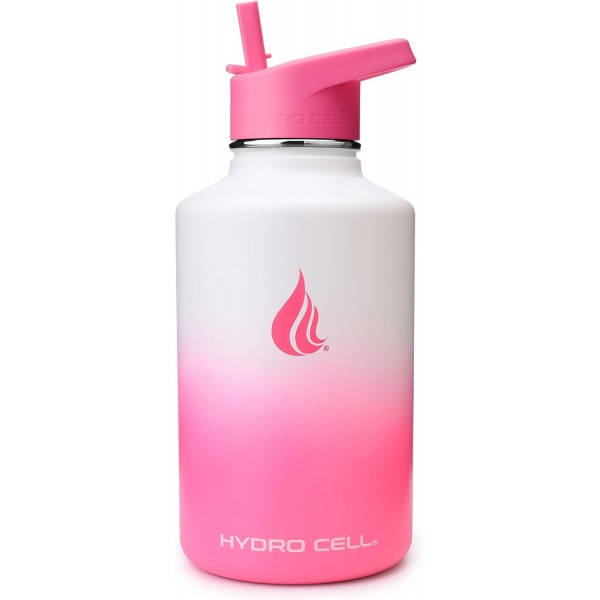 HYDRO CELL 와이드 입 물병 - 액세서리 캡 - 64oz, 40oz, 32oz, 24oz, 18oz, 14oz. 스포츠 캡 - 커피 캡 - 스테인리스 스틸 캡(핑크 - 빨대가 있는 스포츠 캡(64oz)) 핑크 - 빨대가 있는 
