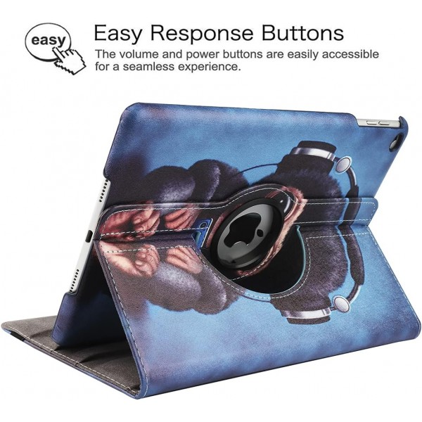 iPad Air 2/Air 1/iPad 9.7인치 2018/2017(5세대/6세대)용 케이스, 다각도 보기 및 자동 잠자기/깨우기 기능이 있는 360도 조절식 보호 커버(Headset Monkey)