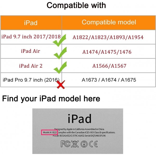 iPad Air 2/Air 1/iPad 9.7인치 2018/2017(5세대/6세대)용 케이스, 다각도 보기 및 자동 잠자기/깨우기 기능이 있는 360도 조절식 보호 커버(Headset Monkey)