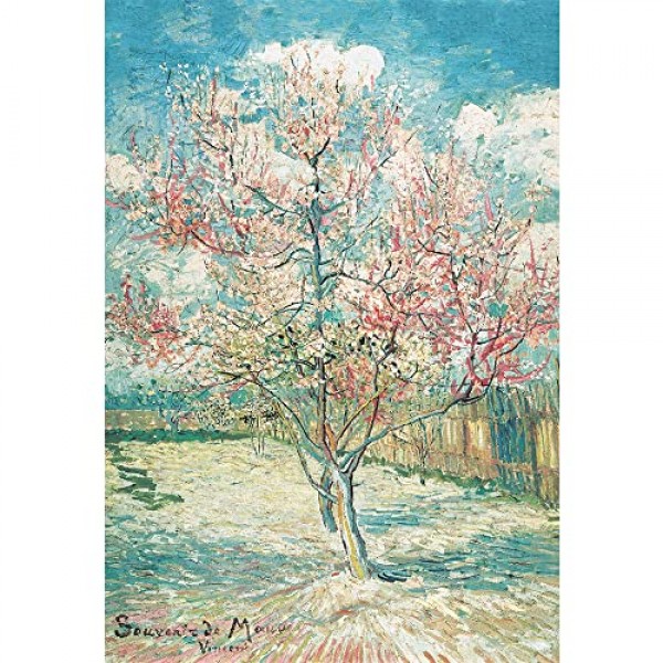 MISITU 직소 퍼즐 성인을 위한 1000 조각 미니 퍼즐 마이크로 조각 빈센트 윌렘 반 고흐의 핑크 복숭아 나무 도전적인 어려운 퍼즐 크리스마스 생일 선물 게임 10.24 x 14.96 