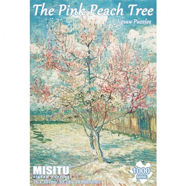 MISITU 직소 퍼즐 성인을 위한 1000 조각 미니 퍼즐 마이크로 조각 빈센트 윌렘 반 고흐의 핑크 복숭아 나무 도전적인 어려운 퍼즐 크리스마스 생일 선물 게임 10.24 x 14.96 