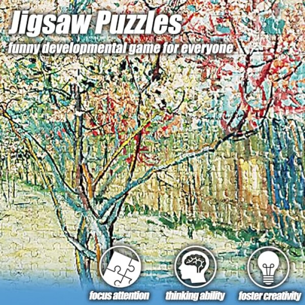 MISITU 직소 퍼즐 성인을 위한 1000 조각 미니 퍼즐 마이크로 조각 빈센트 윌렘 반 고흐의 핑크 복숭아 나무 도전적인 어려운 퍼즐 크리스마스 생일 선물 게임 10.24 x 14.96 