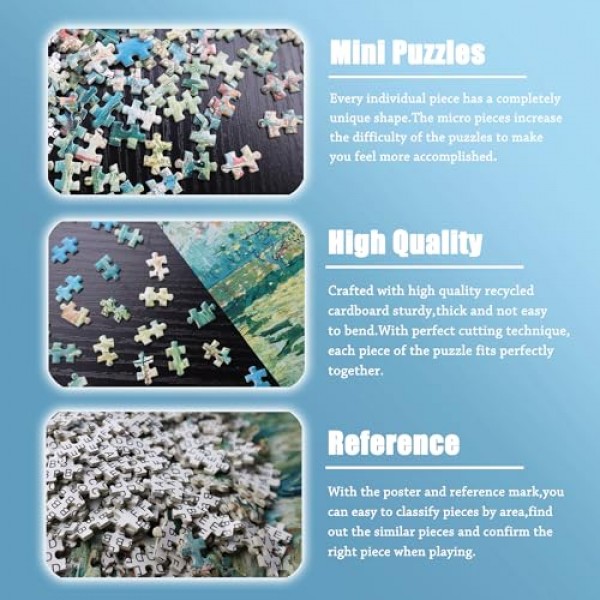 MISITU 직소 퍼즐 성인을 위한 1000 조각 미니 퍼즐 마이크로 조각 빈센트 윌렘 반 고흐의 핑크 복숭아 나무 도전적인 어려운 퍼즐 크리스마스 생일 선물 게임 10.24 x 14.96 