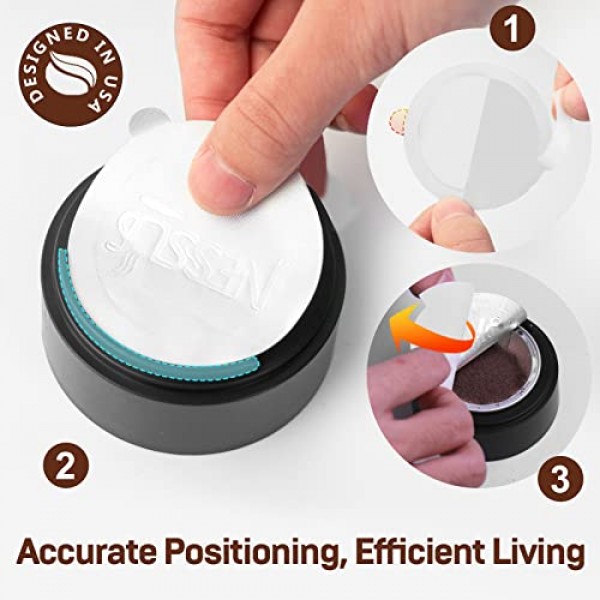 Nessus Vertuo 재사용 가능한 포드 키트, 50개 [ALSeal EZ FIT] 네스프레소 캡슐용 알루미늄 호일 씰 Vertuoline, 홀더 및 브러시, 리필 가능한 Vertuo 포드에 적합(포드는 포함되지 