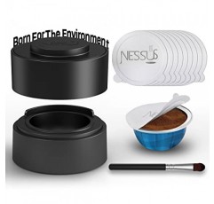 Nessus Vertuo 재사용 가능한 포드 키트, 50개 [ALSeal EZ FIT] 네스프레소 캡슐용 알루미늄 호일 씰 Vertuoline, 홀더 및 브러시, 리필 가능한 Vertuo 포드에 적합(포드는 포함되지 