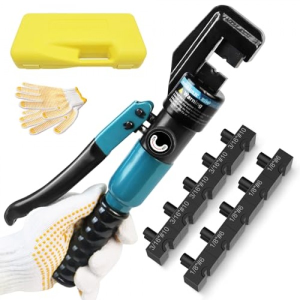 1/8 및 3/16 맞춤형 다이가 포함된 BLIKA 10톤 유압 압착 도구, 스테인레스 스틸 케이블 난간용 유압 핸드 크림퍼 도구, 1/8 ~ 3/16 케이블 난간 피팅용 케이블 난간 압착 도구