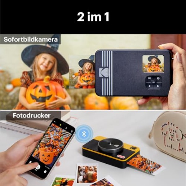 Kodak Mini Shot 2 레트로 휴대용 즉석 카메라 및 포토 프린터, iOS 및 Android, Bluetooth, 4Pass 기술(54 x 86mm) - 흰색 - 8매.