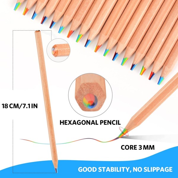 nsxsu 20 Pcs 레인보우 컬러 연필, 7 in 1 컬러 연필, 레인보우 연필, 멀티 컬러 연필, 재미있는 연필
