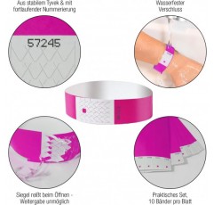 Amazy Entry Wristbands(500개 팩 | 번호 매기기) - 회의 및 이벤트(분홍색)에서 제어 및 보안을 위한 방수, 인쇄 가능한 항목 손목 밴드 Pink 500