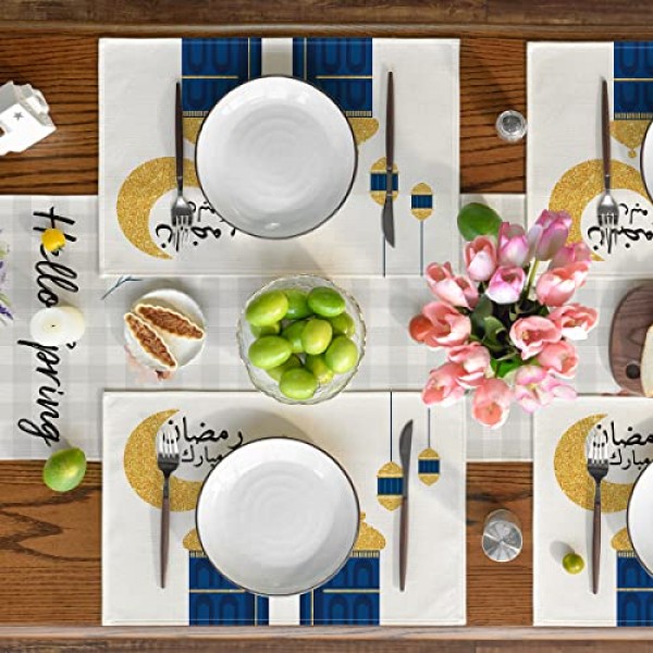 Artoid 모드 블링 블링 달과 별 식탁용 라마단 플레이스 매트, 12 x 18인치 계절 여름 휴가 소박한 세탁 가능 테이블 매트 4개 세트