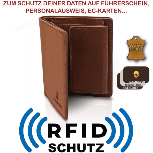 가죽으로 만든 CoinKeeper® 지갑 - RFID 보호 기능이 있는 소형 지갑 - 남성 및 여성용 슬림 지갑 - 동전 수납 공간이 있는 미니 지갑(브라운)