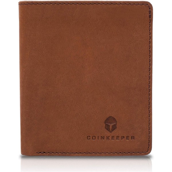 가죽으로 만든 CoinKeeper® 지갑 - RFID 보호 기능이 있는 소형 지갑 - 남성 및 여성용 슬림 지갑 - 동전 수납 공간이 있는 미니 지갑(브라운)