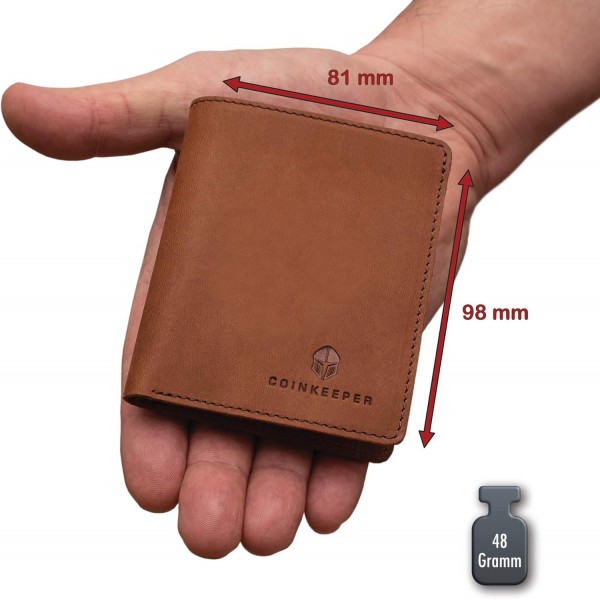 가죽으로 만든 CoinKeeper® 지갑 - RFID 보호 기능이 있는 소형 지갑 - 남성 및 여성용 슬림 지갑 - 동전 수납 공간이 있는 미니 지갑(브라운)