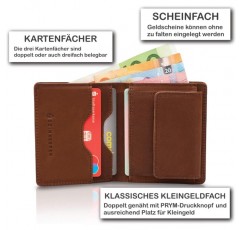 가죽으로 만든 CoinKeeper® 지갑 - RFID 보호 기능이 있는 소형 지갑 - 남성 및 여성용 슬림 지갑 - 동전 수납 공간이 있는 미니 지갑(브라운)