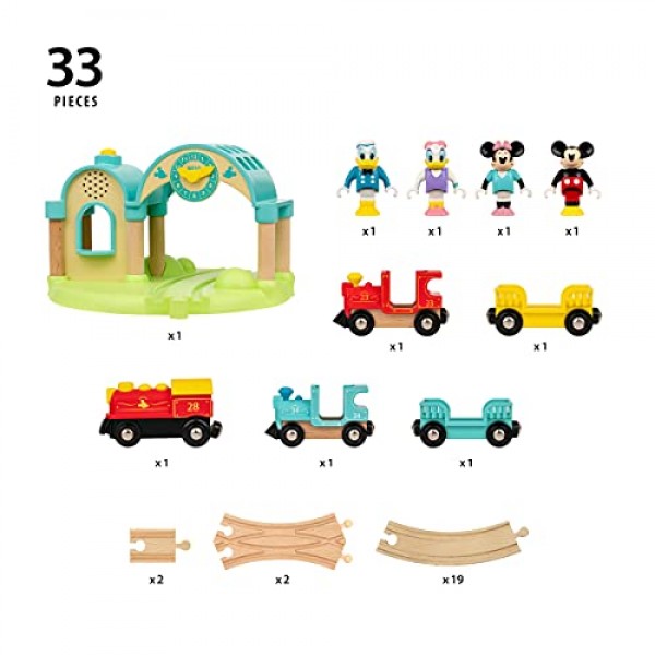 Ravensburger BRIO 32292 디즈니 미키의 디럭스 목재 철도 세트 | 3세 이상 우핀 어린이를 위한 나무 장난감 기차 세트