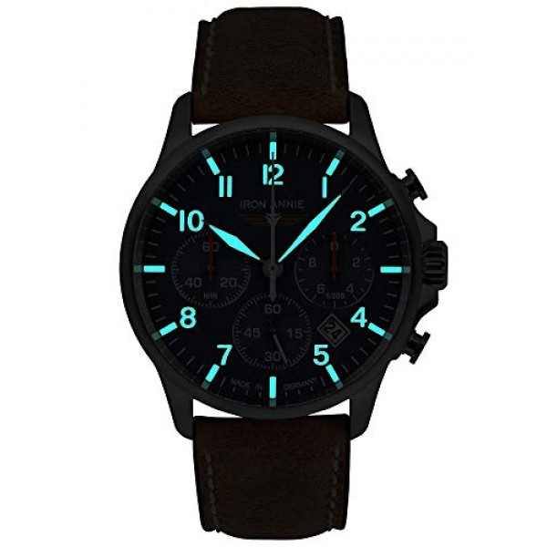 Iron Annie 남성용 시계(가죽 스트랩 시리즈 Captain's Line 크로노그래프 날짜 5872)