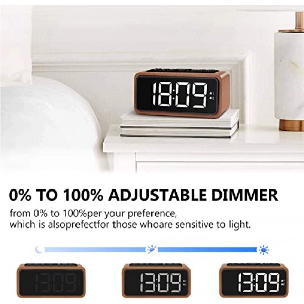 Netzu 디지털 알람 시계, 침실용 라디오 알람 시계, FM 라디오가 포함된 LED 알람 시계 목재, 더블 벨, 스누즈 기능, USB 충전 포트 및 배터리 백업, 깊은 슬리퍼를 위한 큰 
