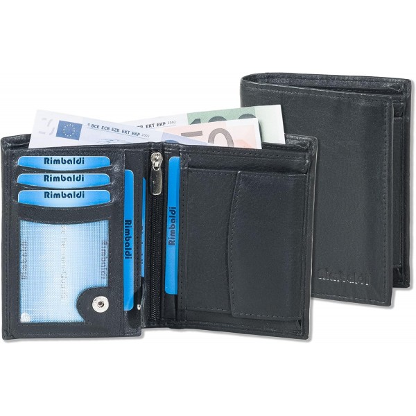 RFID/NFC 차단 시스템이 있는 Rimbaldi® 바 지갑, 부드러운 소가죽 나파 가죽, 블랙