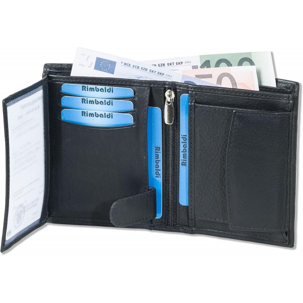 RFID/NFC 차단 시스템이 있는 Rimbaldi® 바 지갑, 부드러운 소가죽 나파 가죽, 블랙